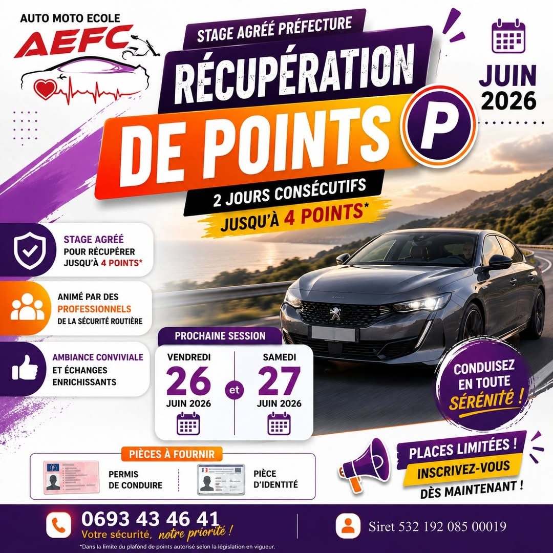 Affiche du stage de récupération de points AEFC